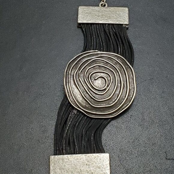 *Sale* Silver tone swirl with black cord bracelet - Picture 2 of 8